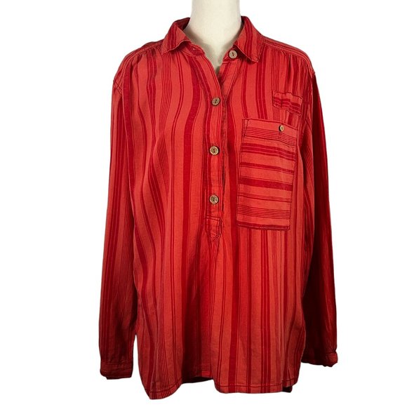 We The Free Oversized Orange on Orange-Red Stripes Popover Shirt Size XS - Picture 1 of 14